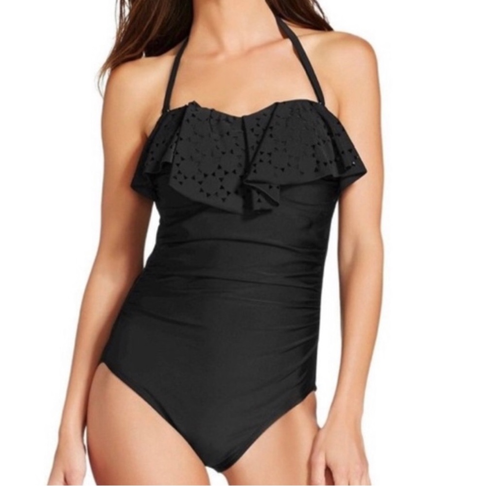 Merona Women's Flounce One Piece black bathing swim suit